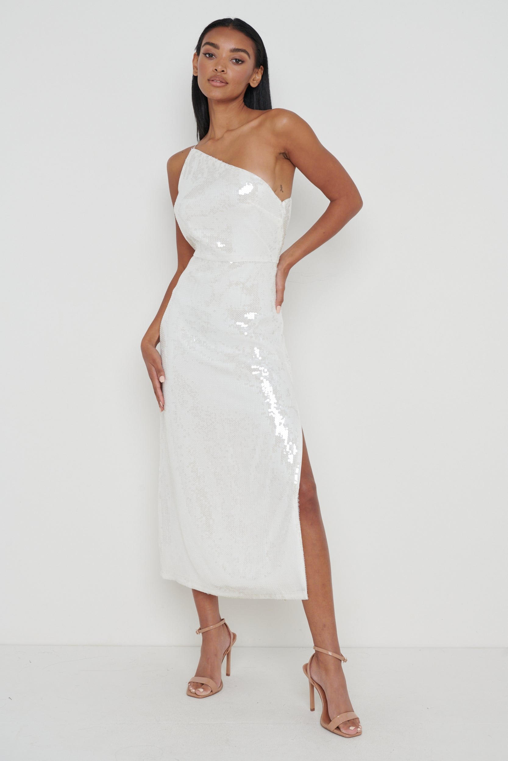 white shimmer dress